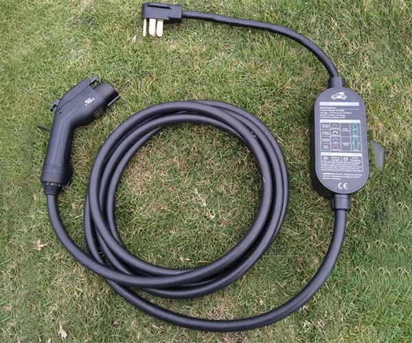 portable ev charger on grass